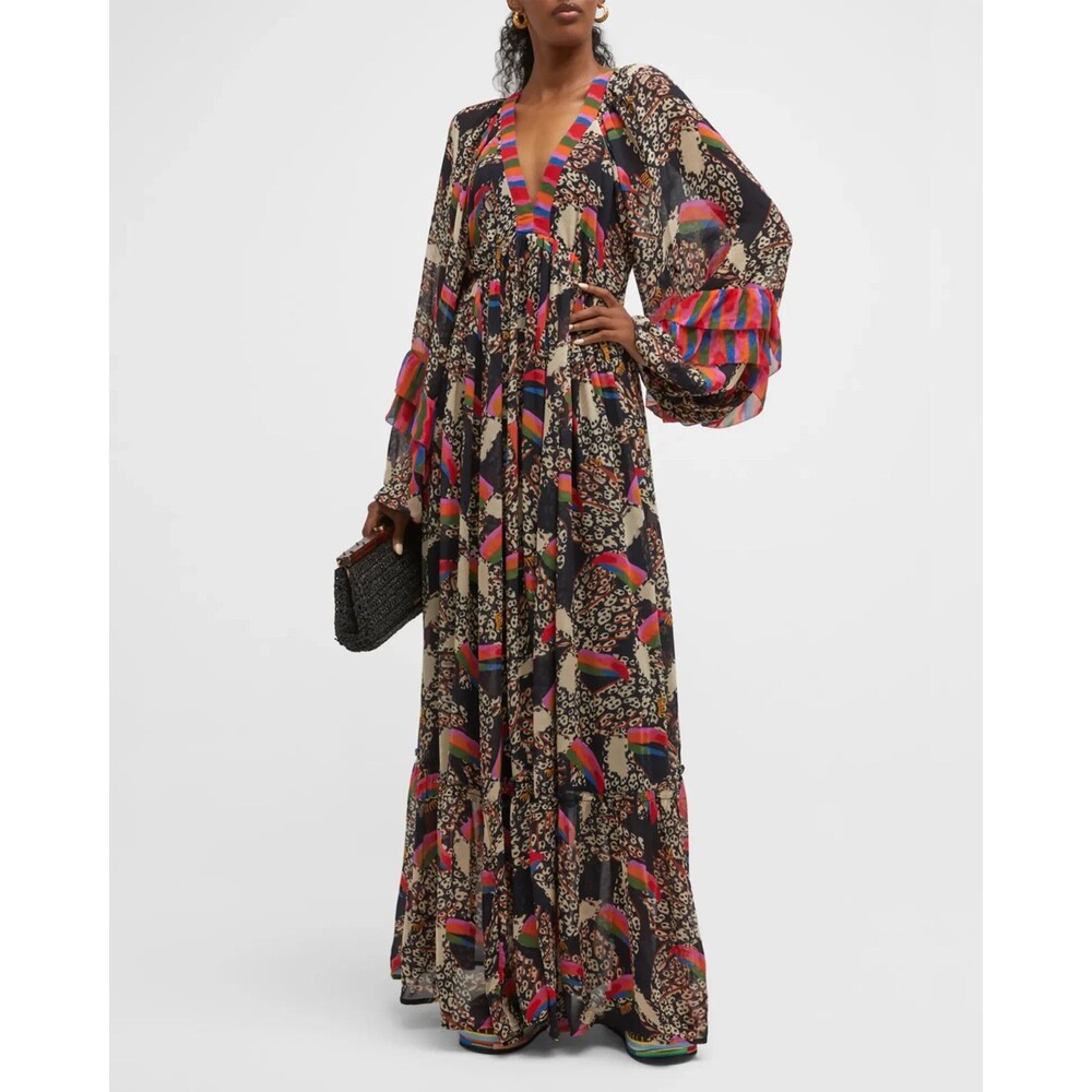 Farm Rio Maxi, Leopard Toucan, Relaxed, Long Sleeve, Medium, New! Retail $315 - Picture 2 of 8